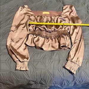 Rose colored Chic Satin Ruffle Blouse